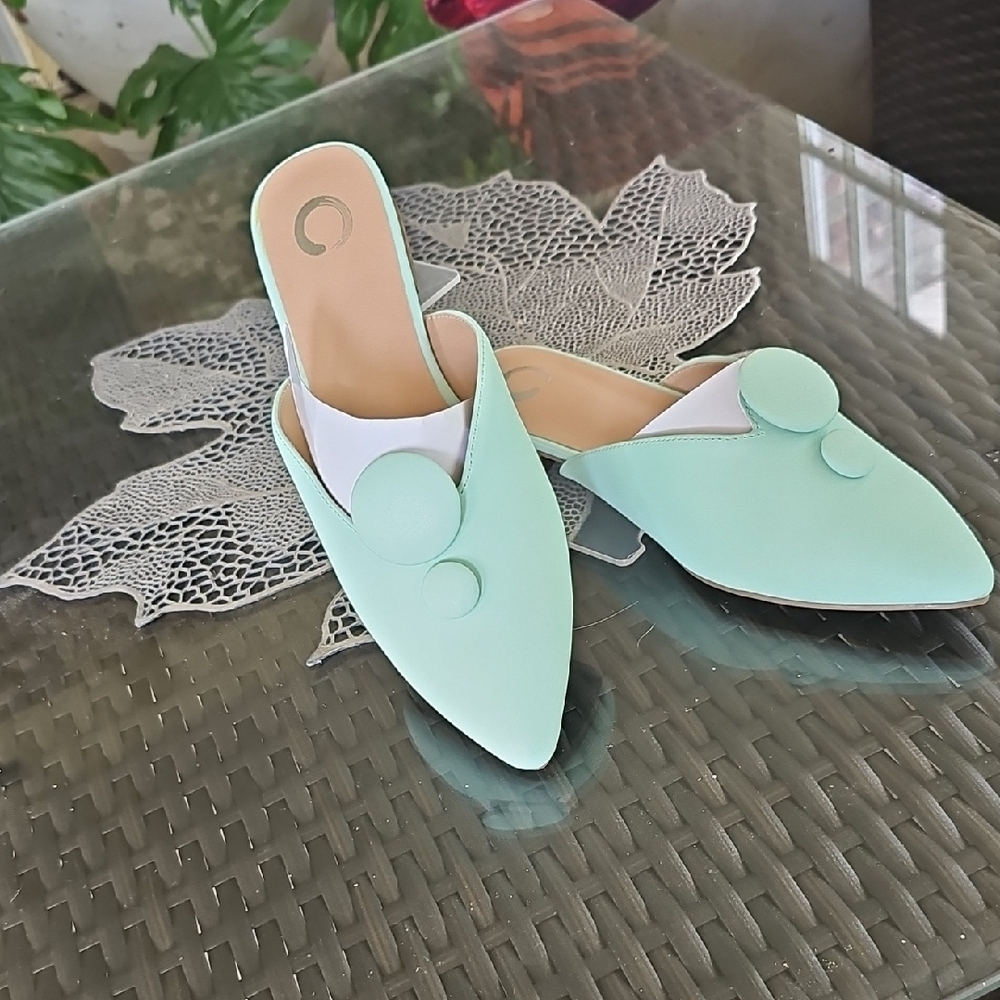 Journee Collection Mint Green Pointed Toe Slip-On Flats